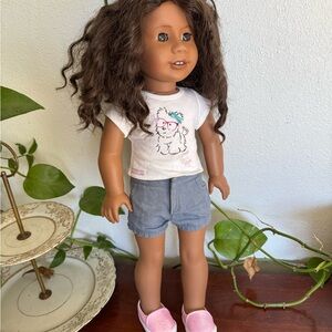 Kids Doll with Brown Hair and Pink Shoes